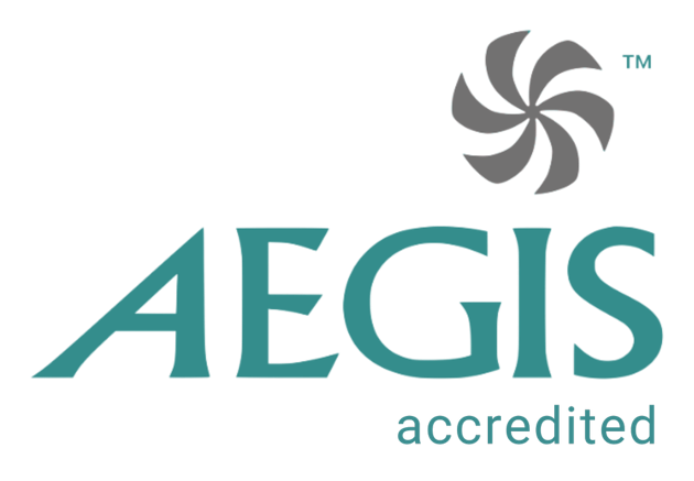 AEGIS logo. Homecamp is accredited by AEGIS.
